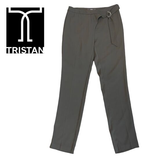 TRISTAN khaki green Flowey tapered belted dress pants trousers Sz 8 - Picture 9 of 9